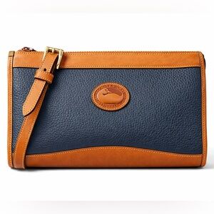 Dooney & Bourke AWL Large Crossbody Navy Pebbled Leather British Tan Trim Bag